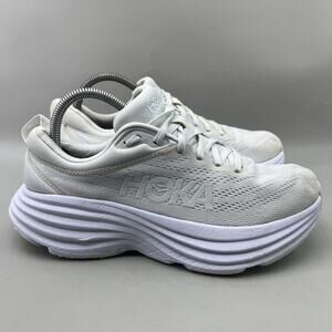 Hoka One One Bondi 8 Running Shoes Women Size 9 White Mesh Comfort Low Sneakers